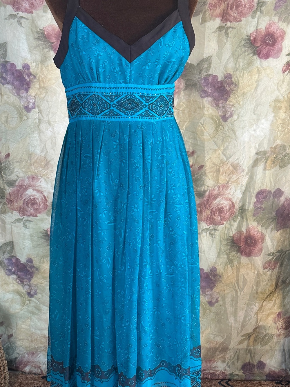 Signature by Robbie Bee Teal Maxi Dress with Black Trim